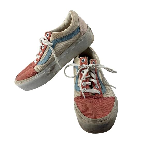 Vans Old Skool Platform Pastel Twill Coral Pink Blue Classic Sneakers Women 5.5 - Picture 1 of 11